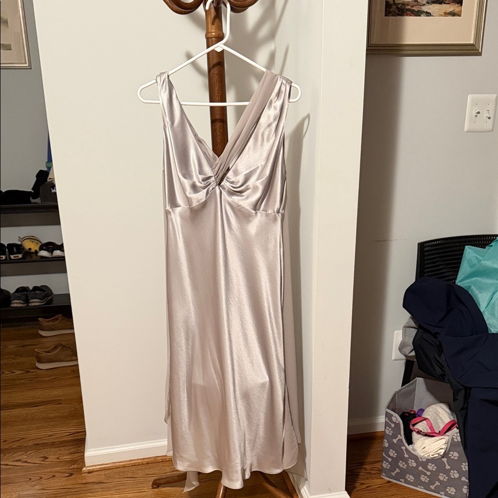 Vera Wang Silver Satin Dress. Worn once. Flattering dress.